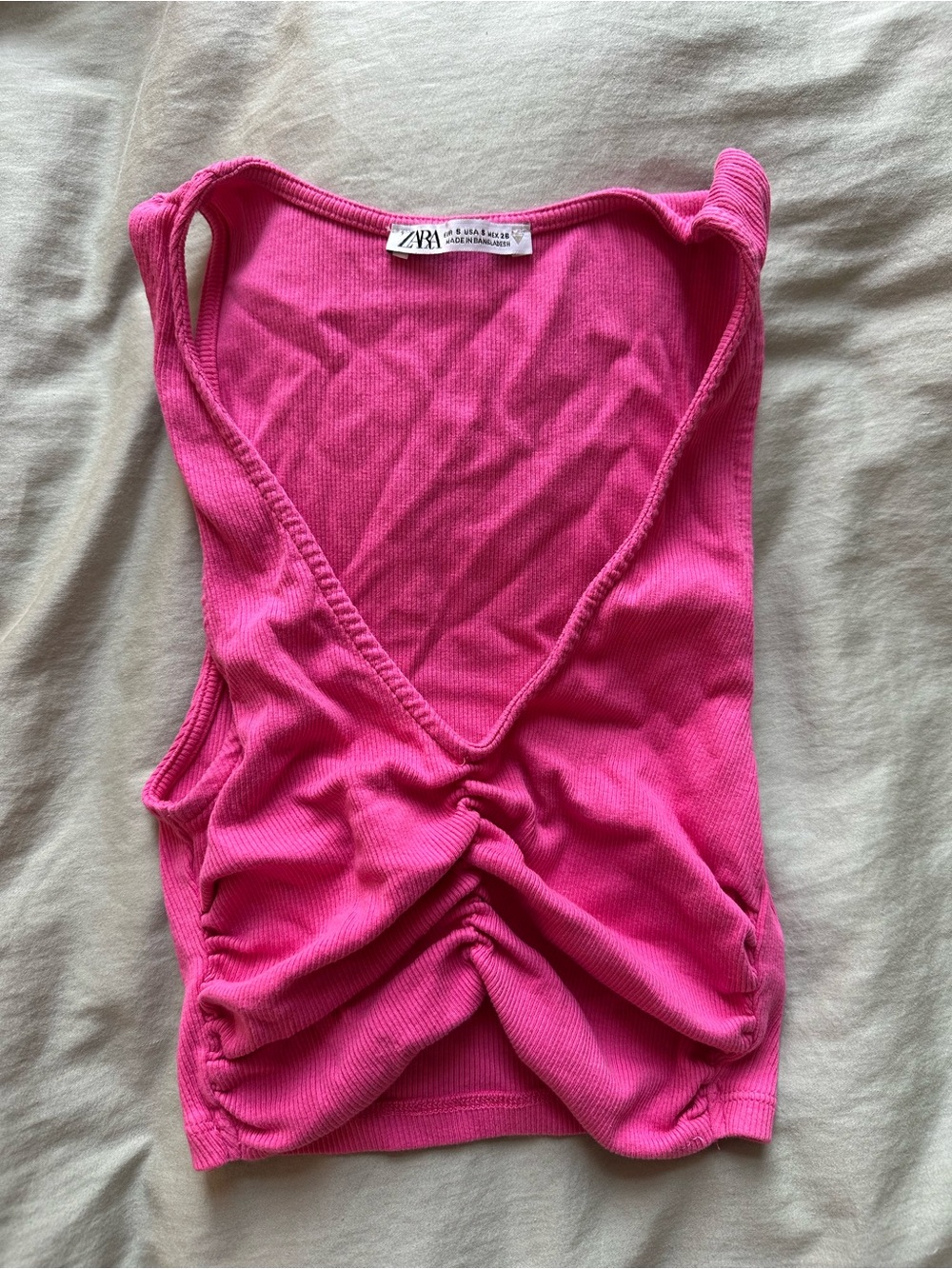Zara Hot Pink Ribbed V-Neck Ruched Tank - Picture 2 of 5